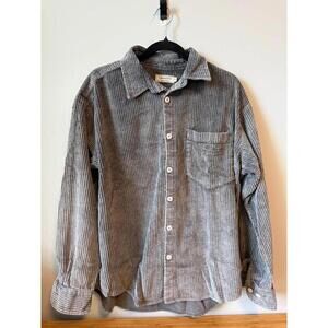 Men's Gray Corduroy Button-Up Shirt Size M